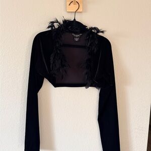 Guess Black Feather Embellished Jacket velvet shrug Vintage L